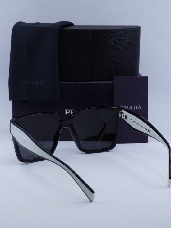 Prada PR24ZS 1AB5S0 Square Sunglasses - Black/Talc/Dark Grey